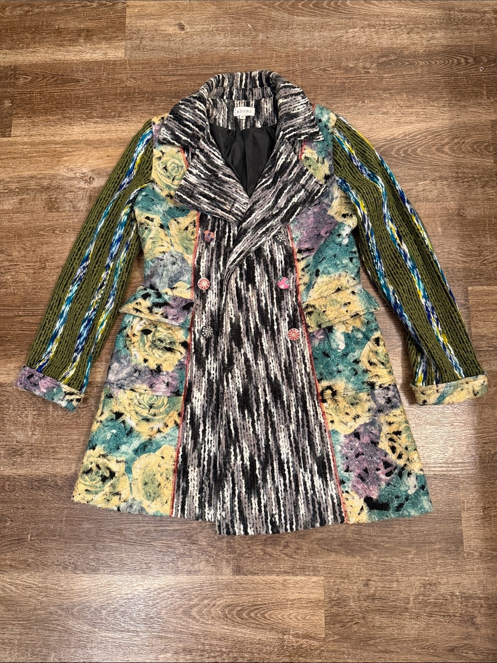 Adore Mixed-Print Multicolor Trench Coat with Floral Panels